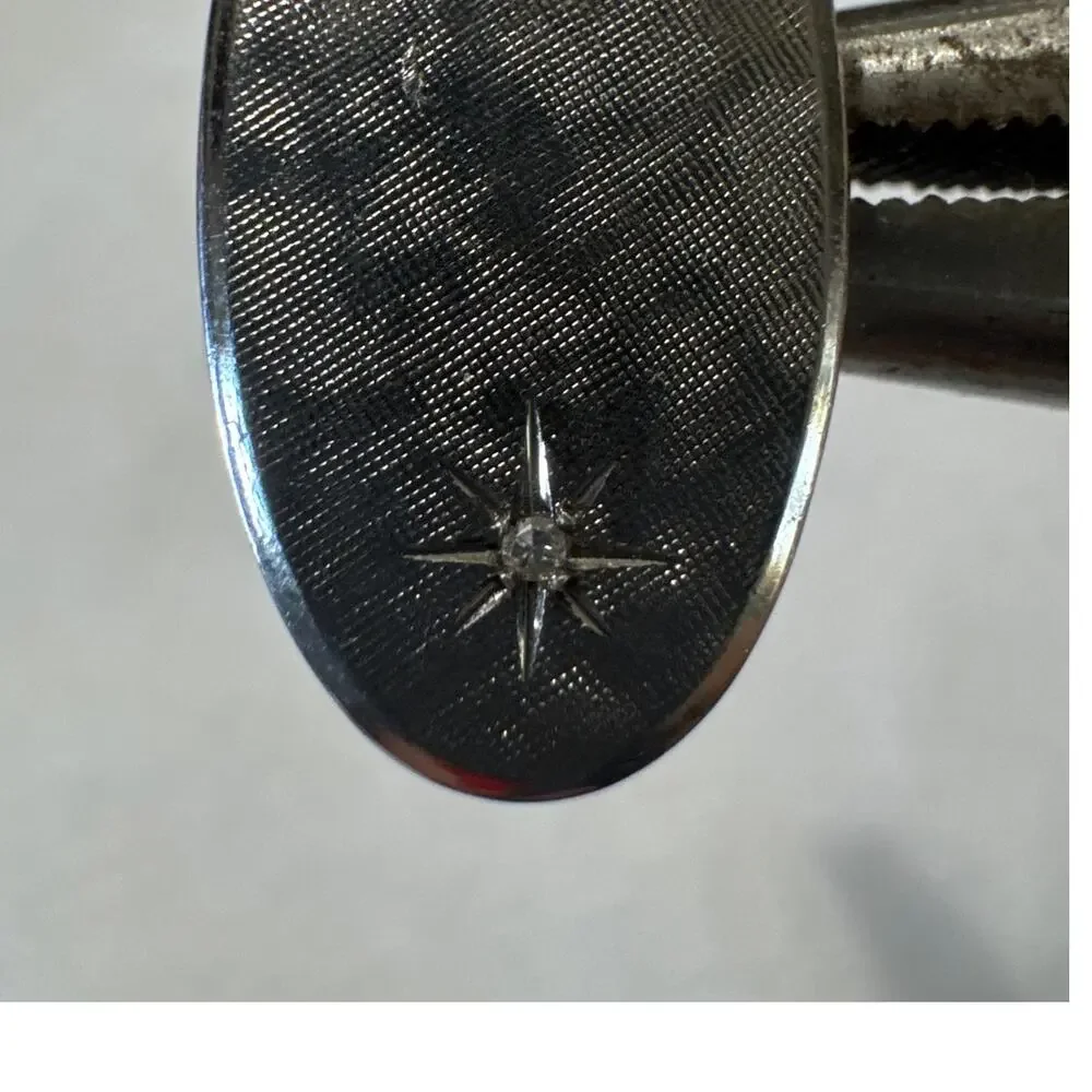 1x.5” Oval Brushed Sterling Silver Star Burst Diamond Accent Cuff Links